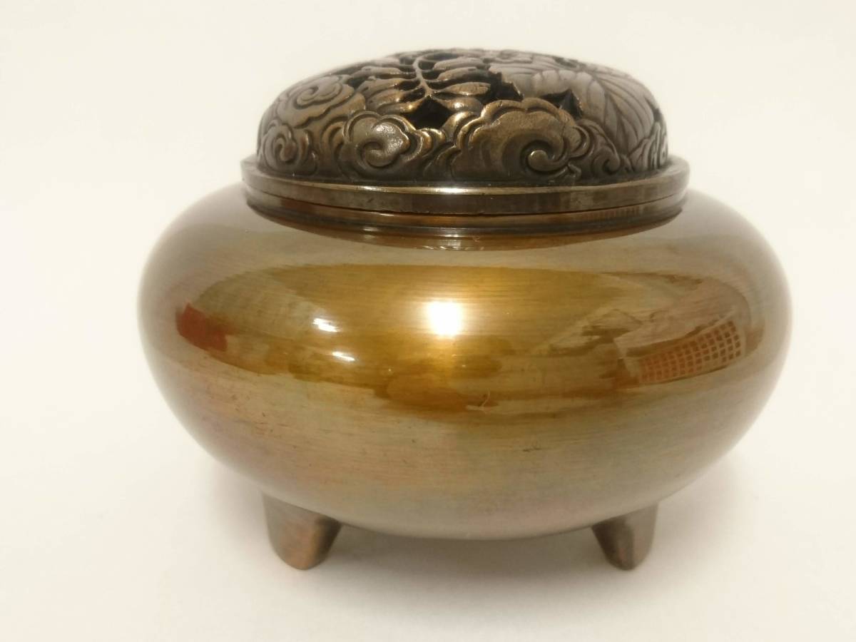 初だし】青銅製 瑞峰 作 三つ足 香炉/重量約680g/香道具/茶器/茶道具 