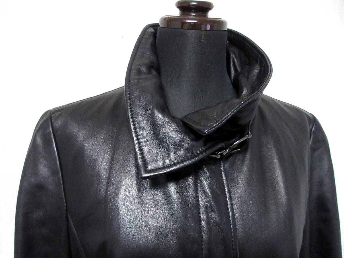 【極美品】バルマン　ベルテッド　レザーコート　羊革　ラムレザー　ブラック　L相当 バルマン BALMAIN ラムレザー コート 羊革 黒 ブラック 11 Z94 BALMAIN