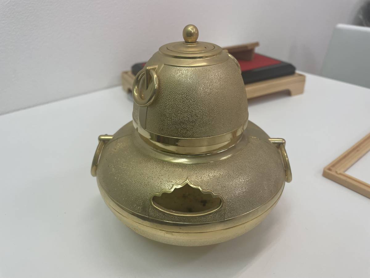上1157 黄金茶釜 千利休 小姫 ガラスケース付き 24KGP 置物 蔵出し
