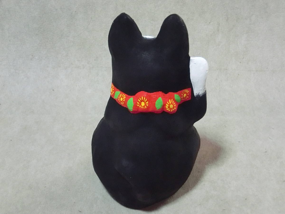 三河招き猫 郷土玩具 ハチワレ猫 土人形 土鈴 昭和レトロ 縁起物 高さ