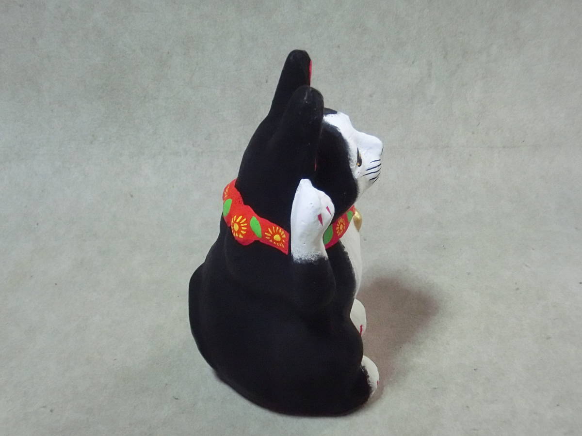 三河招き猫 郷土玩具 ハチワレ猫 土人形 土鈴 昭和レトロ 縁起物 高さ