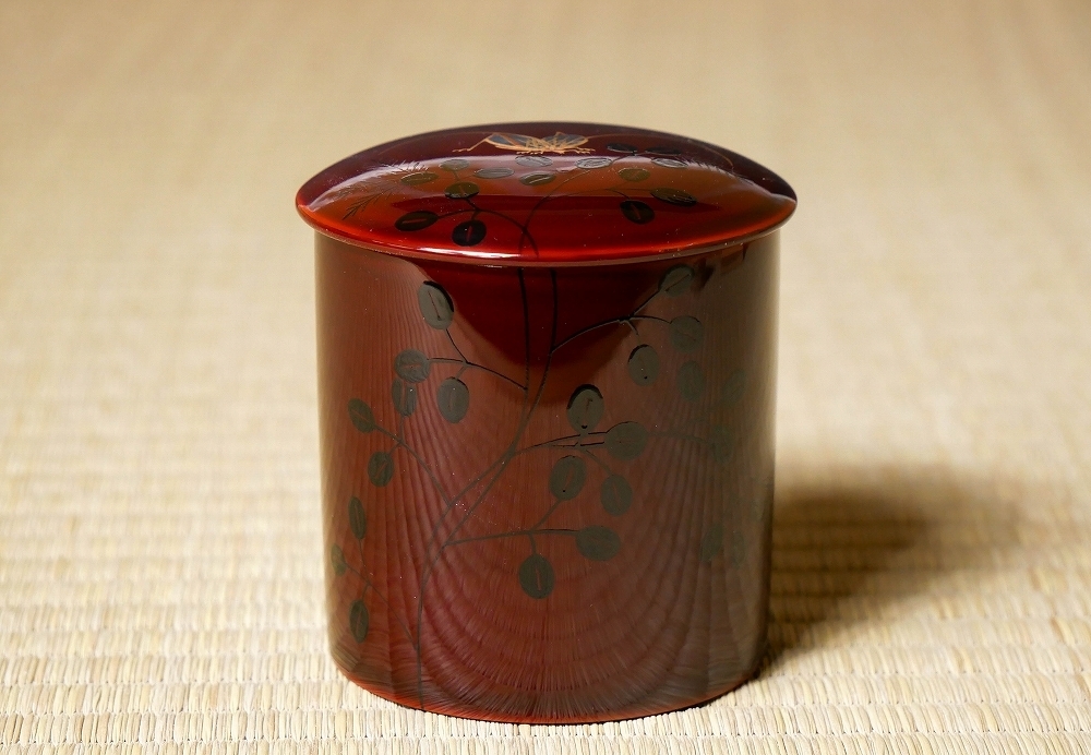 幸 新年秀逸茶道具展】『喜三誠志』造 輪島塗 萩に鈴虫 金輪寺 茶器 棗