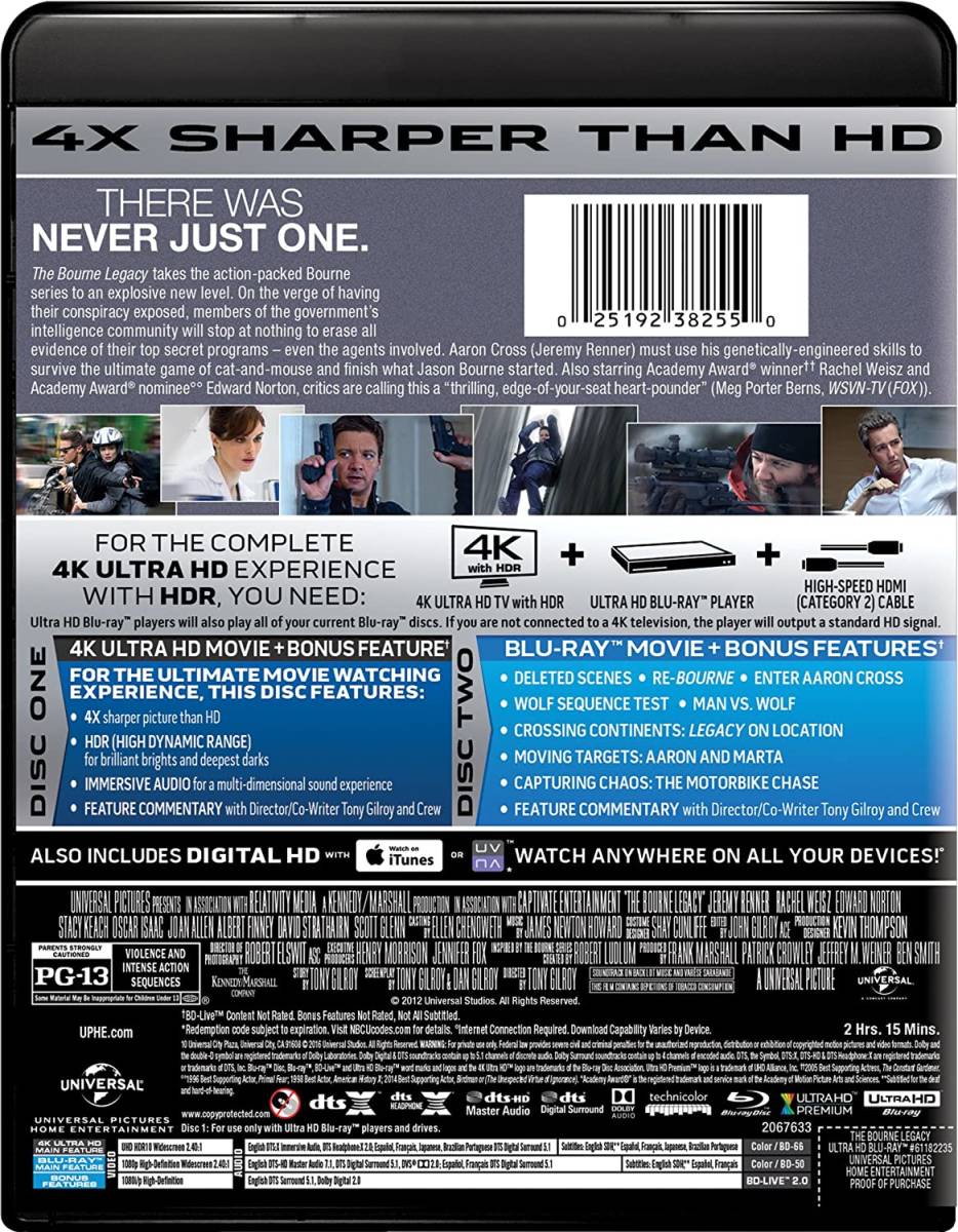 映画 ボーン・レガシー 米国版 4K UHD・ブルーレイ 中古 【日本語収録