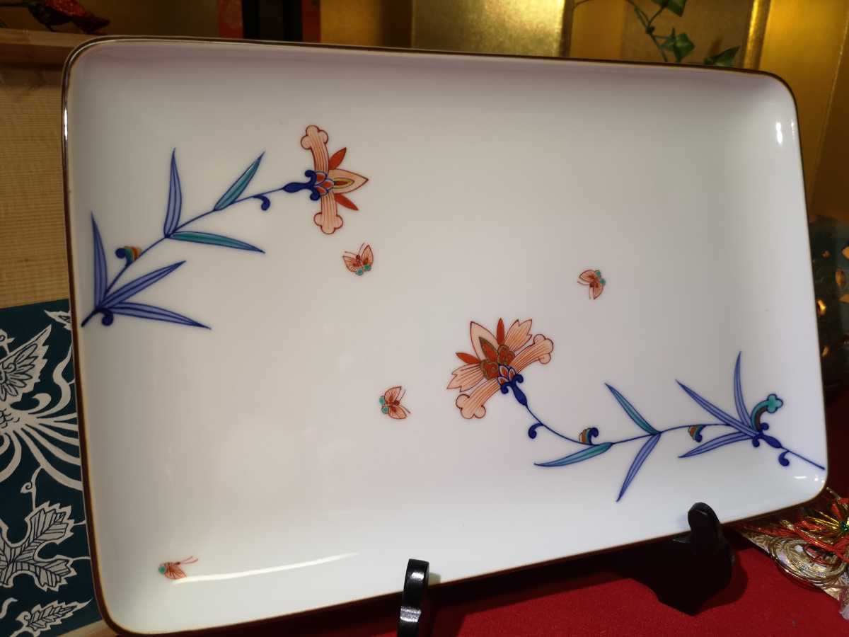 十四代 辻常陸製 染錦花唐草文 盛皿 角大皿 辻製 辻精磁 美品 未使用品  