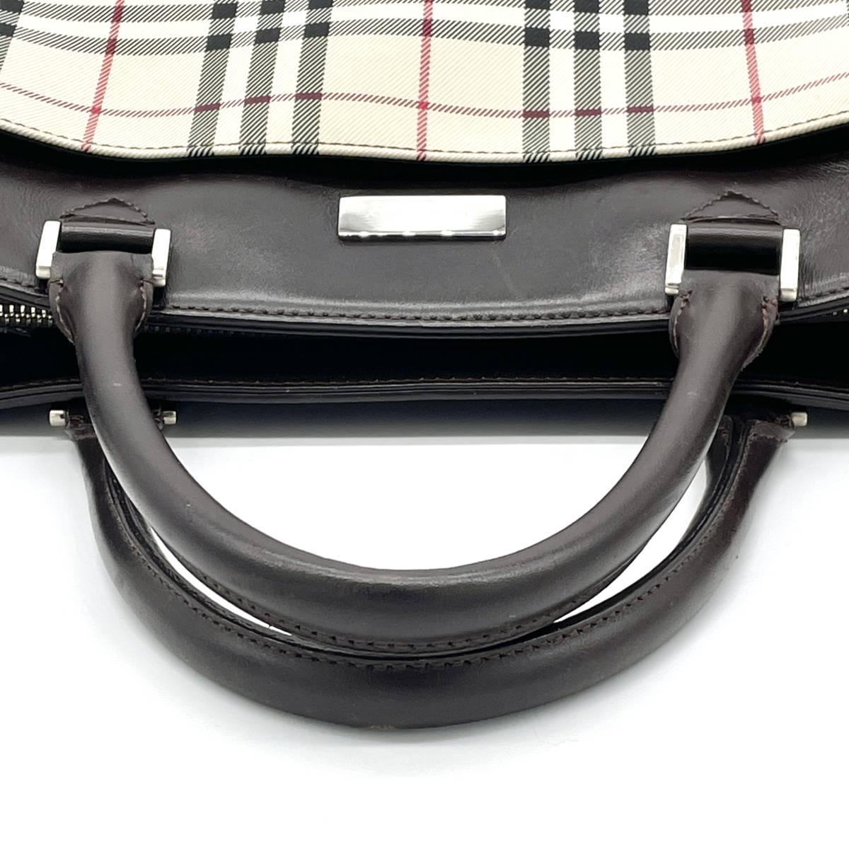 1円 BURBERRY バーバリー ノバチェック キャンバス×レザー ブラウン 