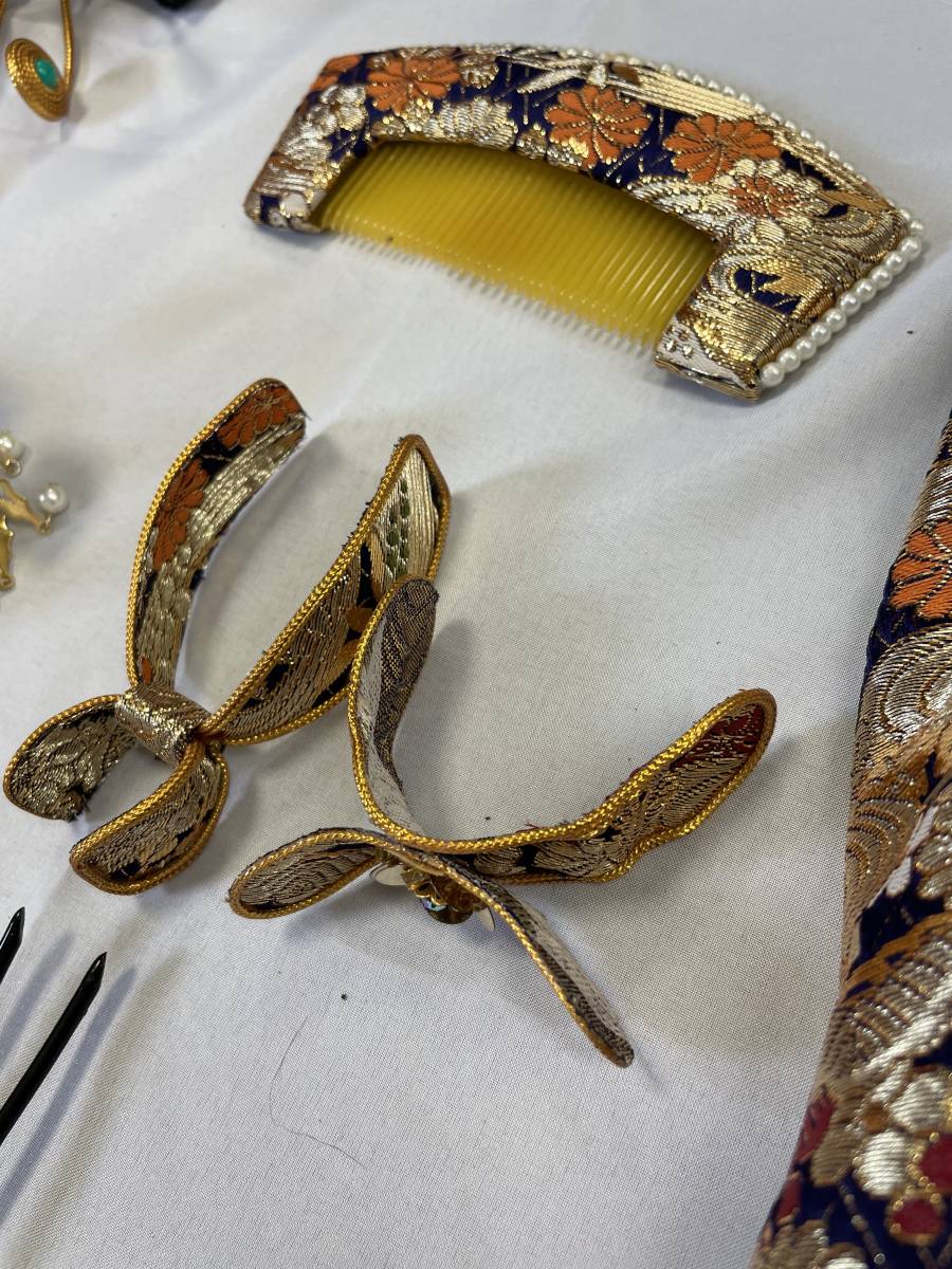 花嫁かんざしセット 尾長 櫛 くし 笄 紺金【USED】