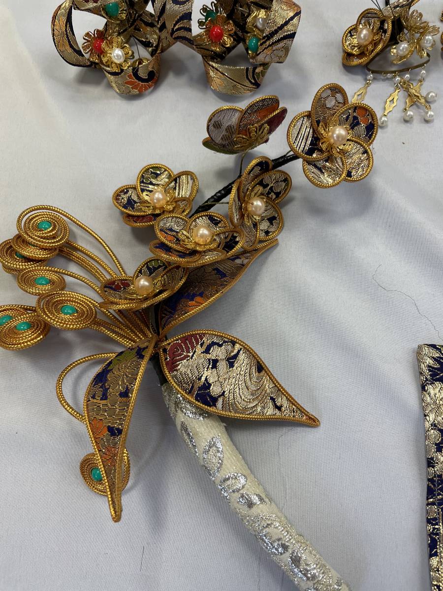 花嫁かんざしセット 尾長 櫛 くし 笄 紺金【USED】