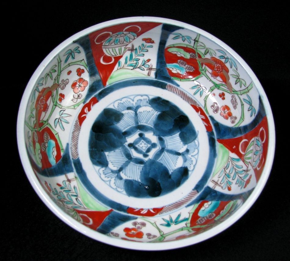 古伊万里 染錦 植物文鉢 幅：18cm 幕末～明治/22a002