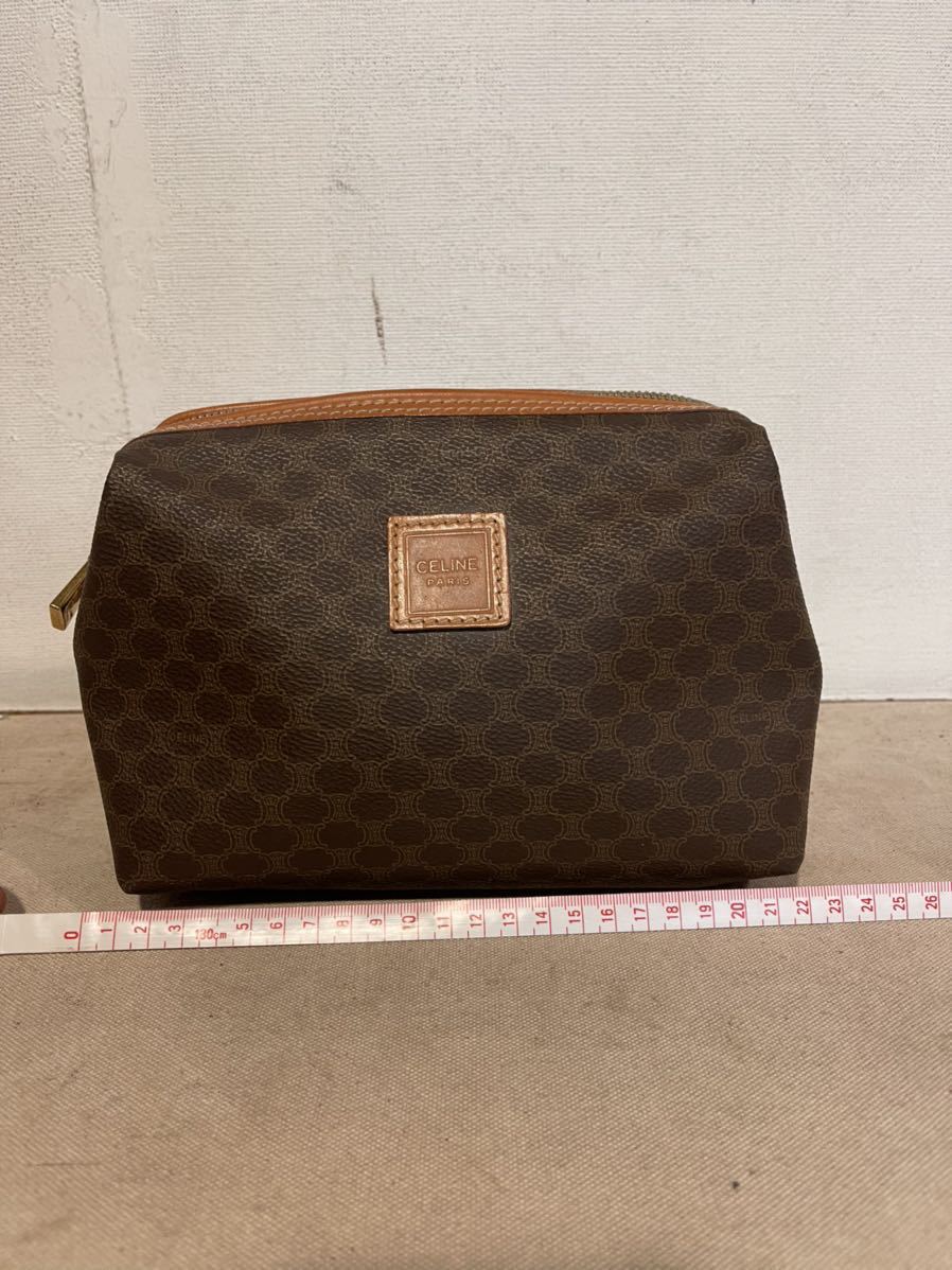 CELINE セリーヌ マカダム 柄 クラッチバッグ セカンドバッグ ブラウン ポーチ PVC レザー CELINE クラッチバッグ マカダム柄 M05 IN ☆CELINE