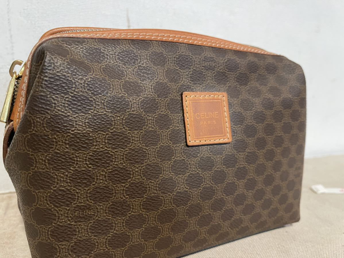 CELINE セリーヌ マカダム 柄 クラッチバッグ セカンドバッグ ブラウン ポーチ PVC レザー CELINE クラッチバッグ マカダム柄 M05 IN ☆CELINE