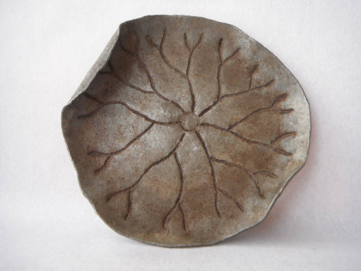 古い煎茶道具 古錫 唐物 蓮葉形 急須盆 瓶敷 検索 中国 古玩/