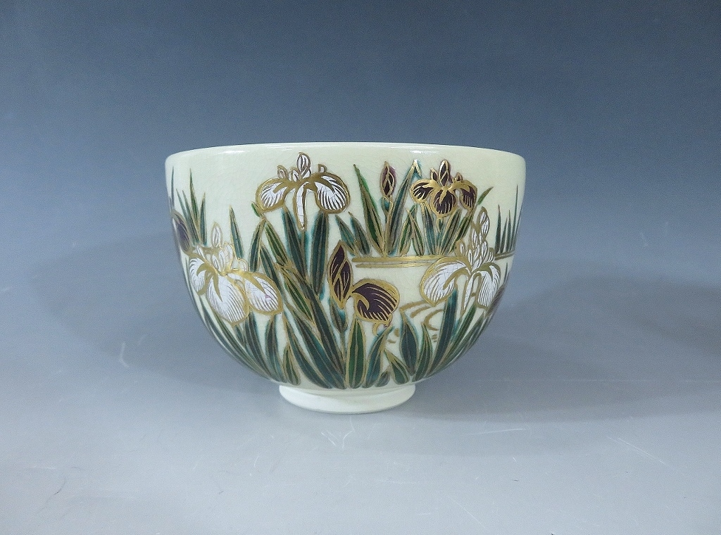 杉田祥平作　色絵　波の帯　貝形草花図　三種揃　茶碗　振出　巾筒　共箱　茶道具 清閑寺窯 共箱 杉田祥平(作) 三代 色絵草花丸文画茶碗 | 古