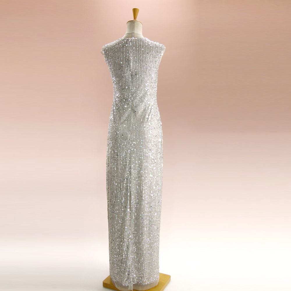 新品 アドリアナパペル 4/9号 シルバー スパンコール ロングドレス  
