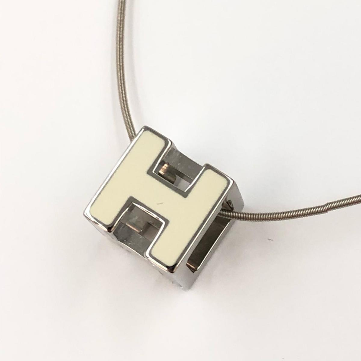 HERMES エルメス カージュドアッシュ Hキューブネックレス 白 シルバー 