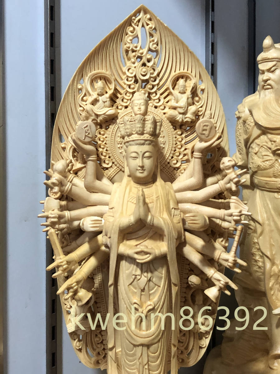 仏教美術 千手観音菩薩仏像 観音像 鎮宅辟邪 開運風水 招財 置物 工芸品 最高級 43cm 精密細工 千手観音 仏教美術 鎮宅辟邪 木彫仏像 千