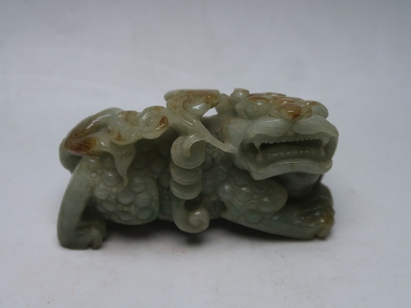 集】011203玉石彫刻置物 唐獅子牡丹彫刻 中国美術玉細工