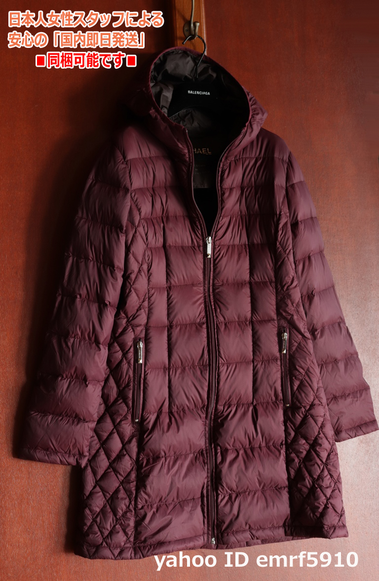 新品■MK ダウンコート【赤紫/M】 ロゴ銀 ファスナーポケット レディース 高品質 軽量 ライトダウンコート ダックダウン90％ フード