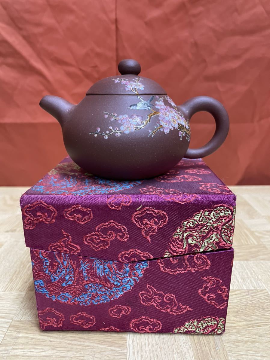 中国美術 紫泥 四方 茶器 急須 在銘 煎茶(K-YC688) 中国 朱泥 花鳥図 在銘 急須 煎茶道具 茶器 検 宜興 孟臣