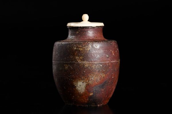 a623 市野信水 丹波茶入 共箱 仕覆(吉野間道緞子平識緞子・茶筅緞子