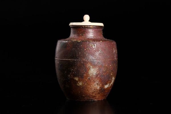 a623 市野信水 丹波茶入 共箱 仕覆(吉野間道緞子平識緞子・茶筅緞子