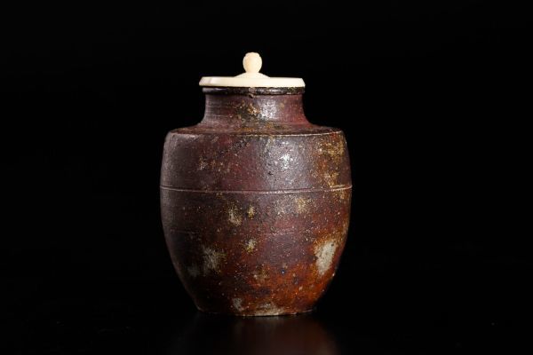 a623 市野信水 丹波茶入 共箱 仕覆(吉野間道緞子平識緞子・茶筅緞子