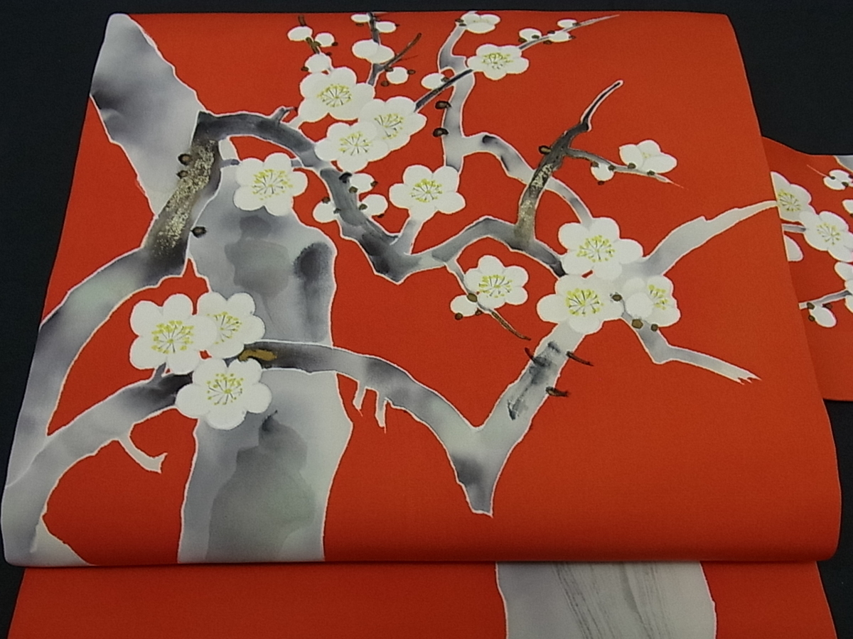 塩瀬手描き枝花文金彩逸品未使用