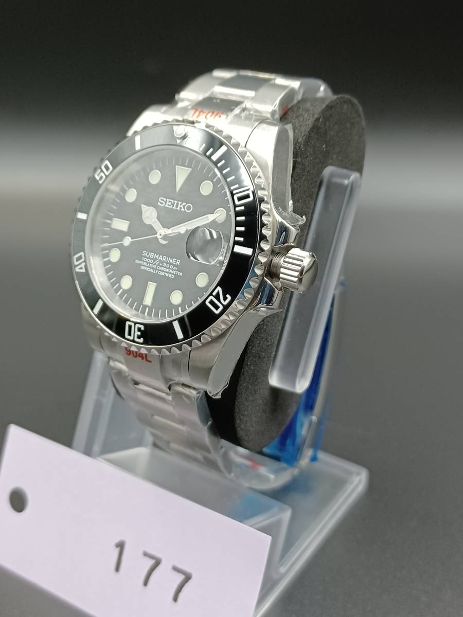 1円スタート】新品40mm(177)黒サブSSステンレス仕様SEIKO MOD 