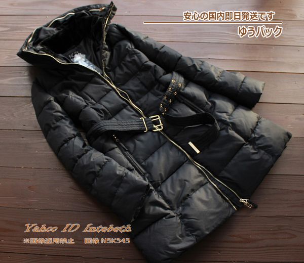 新品■スペインINCITY44 ダウンコート S 黒◆レディース 襟裏ボア ベルト ダウン コート 黒 ベルト トレンチ スタンド襟/チェスター