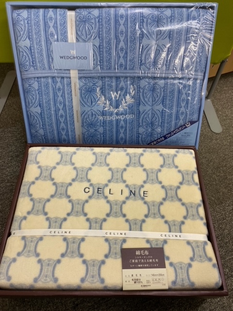 未使用品 Celine/セリーヌ&Wedgwood/ウエッジウッド(綿毛布/合織肌掛け布団)シングル用 2点まとめて