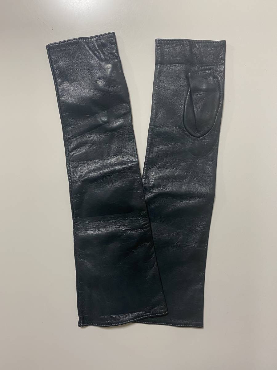 【美品】イタリア製　セルモネータ　レディース　レザー　ロンググローブ　ネイビー系　革手袋　サイズ7 シルク裏地　SERMONETA GLOVES セルモネータ 手袋 レザー ロング丈 美品 フェチの方