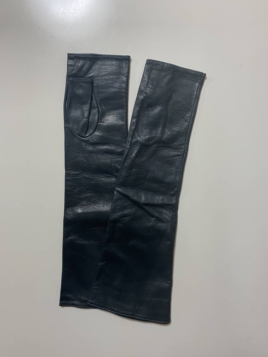【美品】イタリア製　セルモネータ　レディース　レザー　ロンググローブ　ネイビー系　革手袋　サイズ7 シルク裏地　SERMONETA GLOVES セルモネータ 手袋 レザー ロング丈 美品 フェチの方