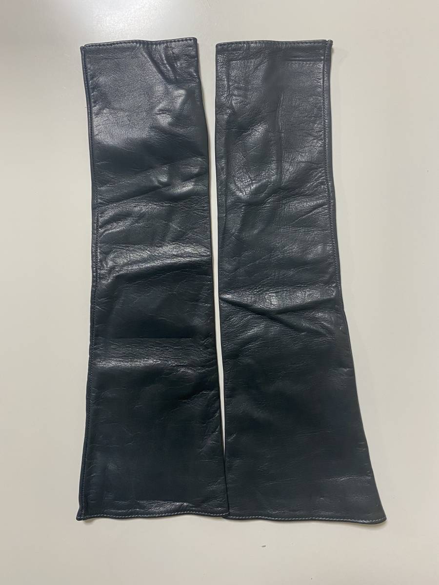 【美品】イタリア製　セルモネータ　レディース　レザー　ロンググローブ　ネイビー系　革手袋　サイズ7 シルク裏地　SERMONETA GLOVES セルモネータ 手袋 レザー ロング丈 美品 フェチの方