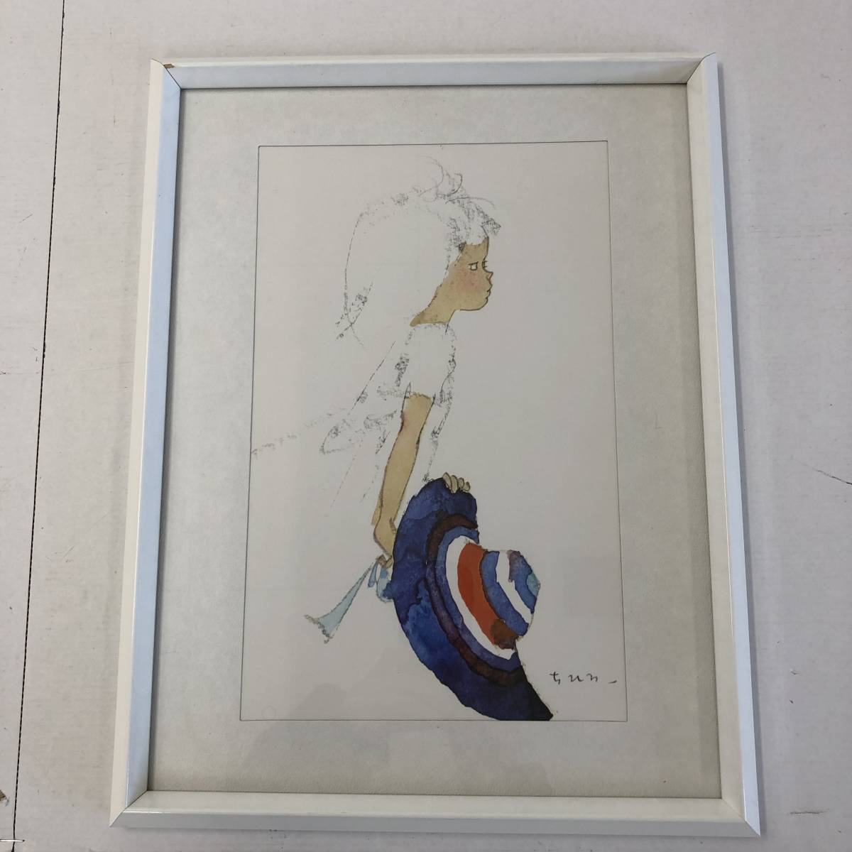 【美品】いわさきちひろ リトグラフ 『青いつば広帽子を持つ少女』 美品 いわさきちひろ「青いつば広帽子を持つ少女」リトグラフ ちひろ