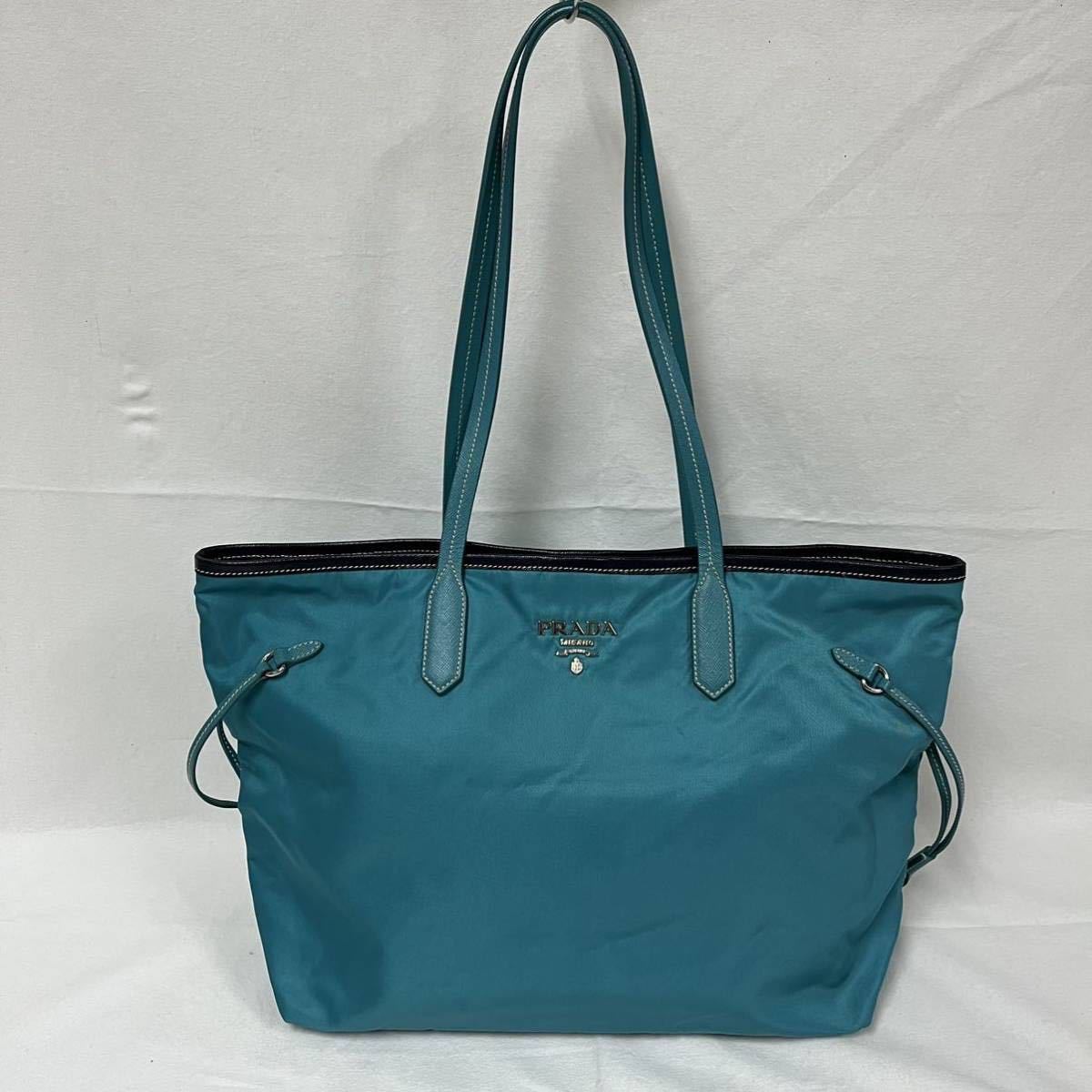 PRADA プラダ ナイロン トートバッグ ターコイズ ブルー ショルダー 