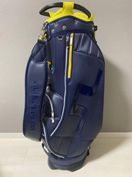 J. Lindeberg キャディバッグ ネイビー/イエロー ジェイリンドバーグ（）ゴルフ スタンド式 キャディ J.LINDEBERG