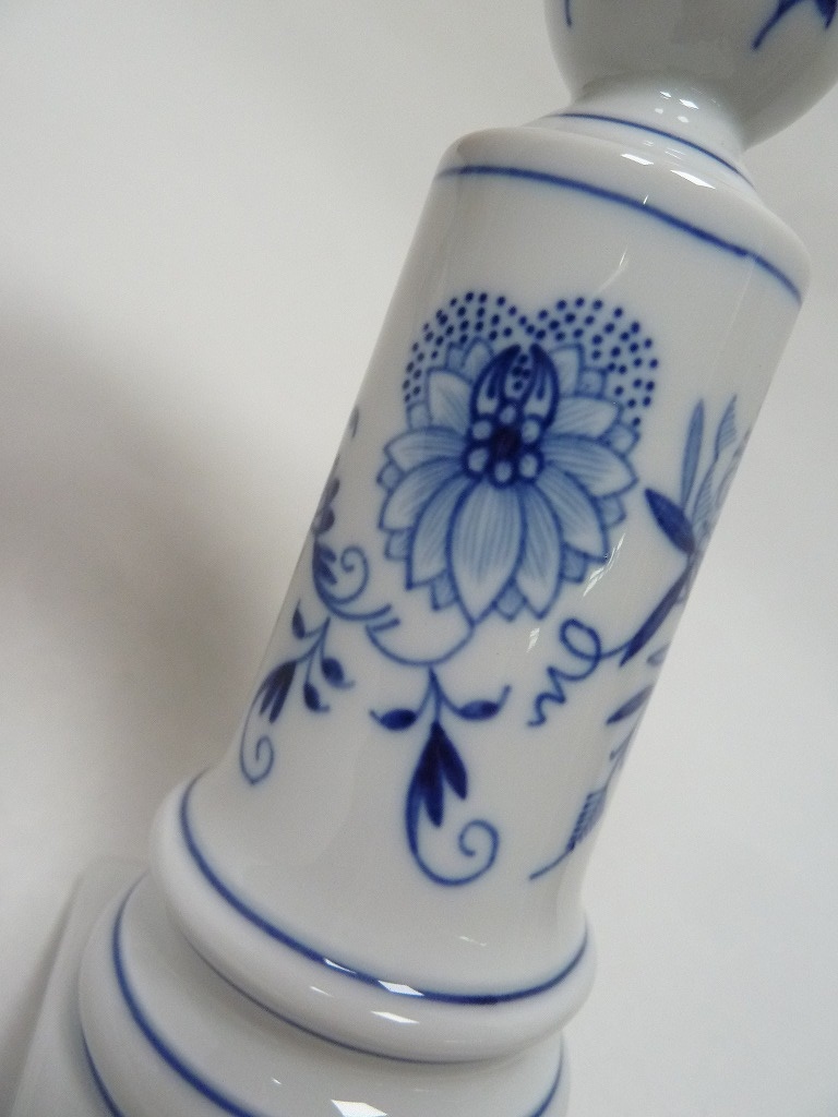 ☆BM)Meissen マイセン ブルーオニオン 燭台 キャンドルスタンド 2客