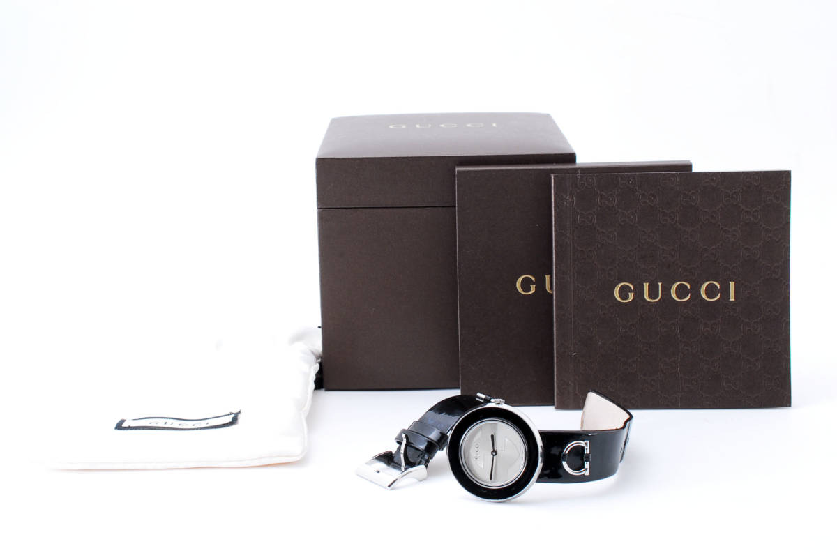 1円スタート】GUCCI グッチ レディース腕時計 QZ SS×エナメル 129.4 箱