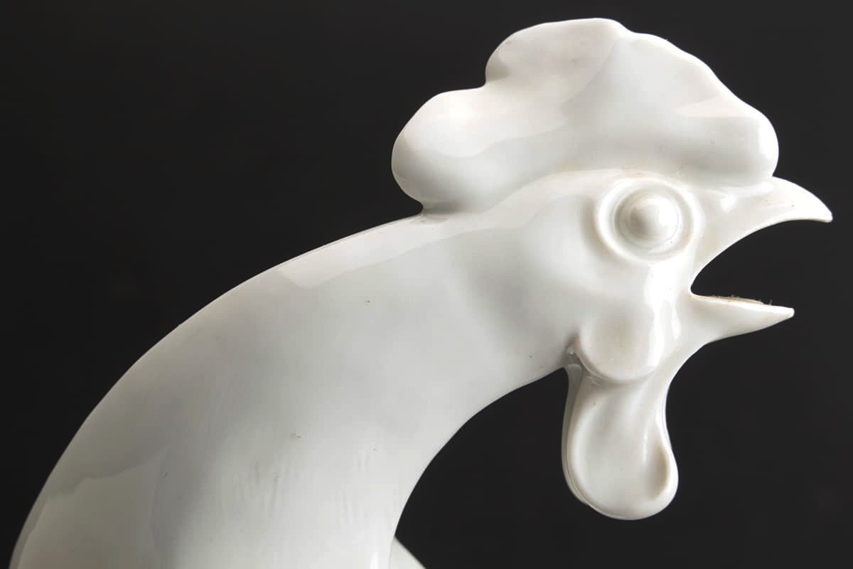 EA236 【MEISSEN】マイセン ＃1049 白磁「鶏」高22cm フィギュリン・白