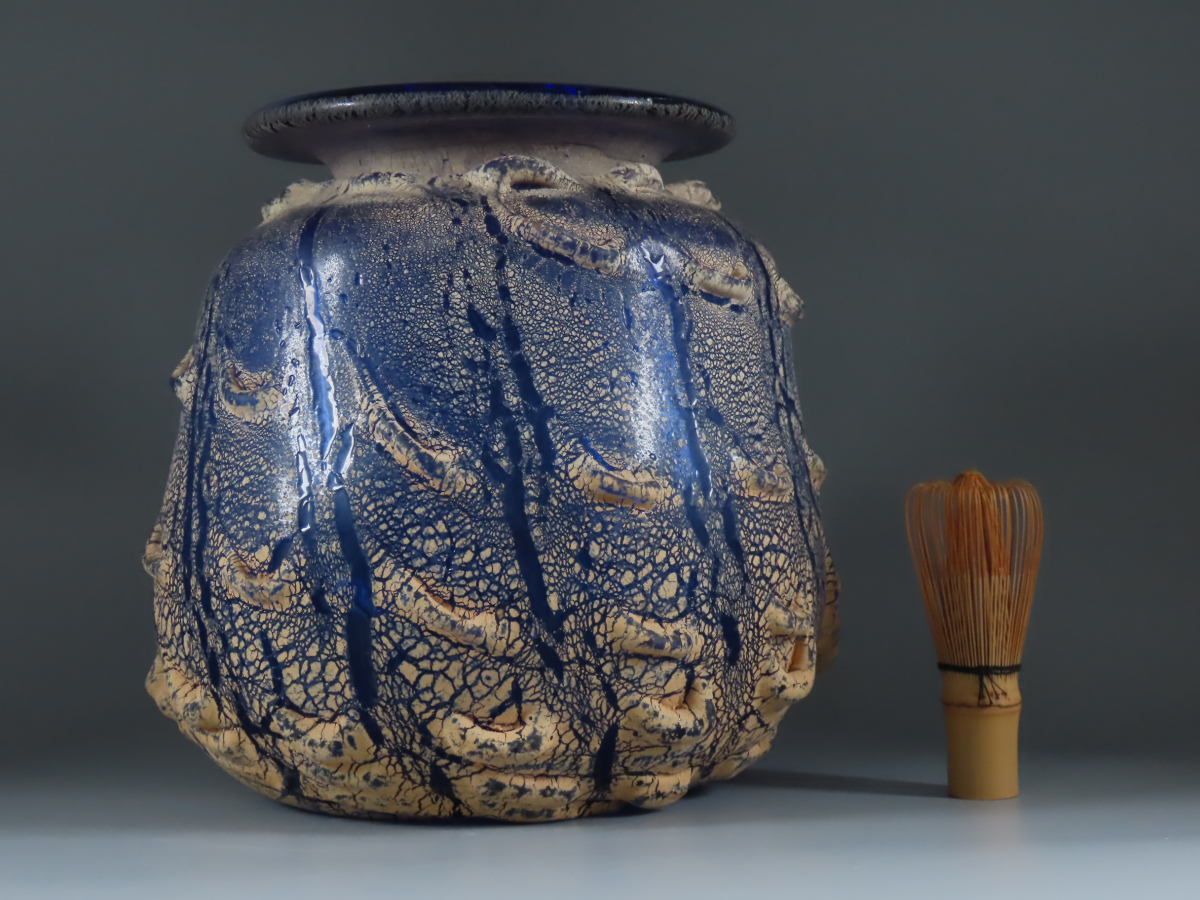 最上手作品!! 琉球ガラス 現代の名工 稲嶺盛吉 作 土紋花器 最大径25.5