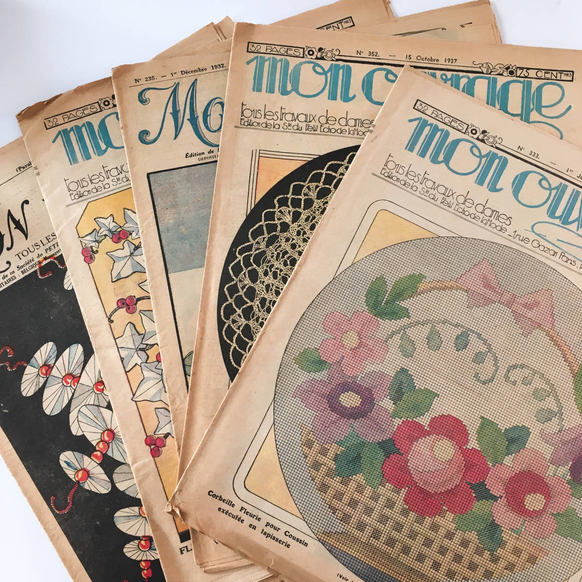 フランス雑貨 アンティーク 5冊 手芸雑誌 刺繍図案 イラスト多数 1930