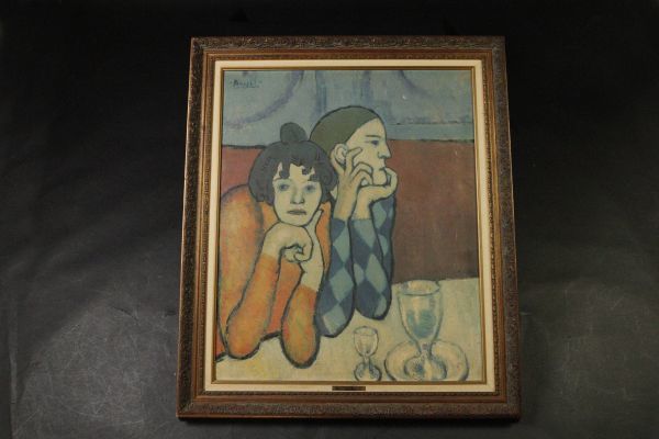 LIG】巨匠 パブロ・ピカソ 「アルルカンと女友達」 大作20号 複製画