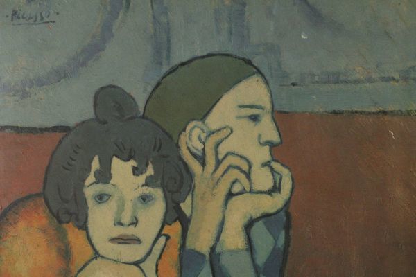 LIG】巨匠 パブロ・ピカソ 「アルルカンと女友達」 大作20号 複製画