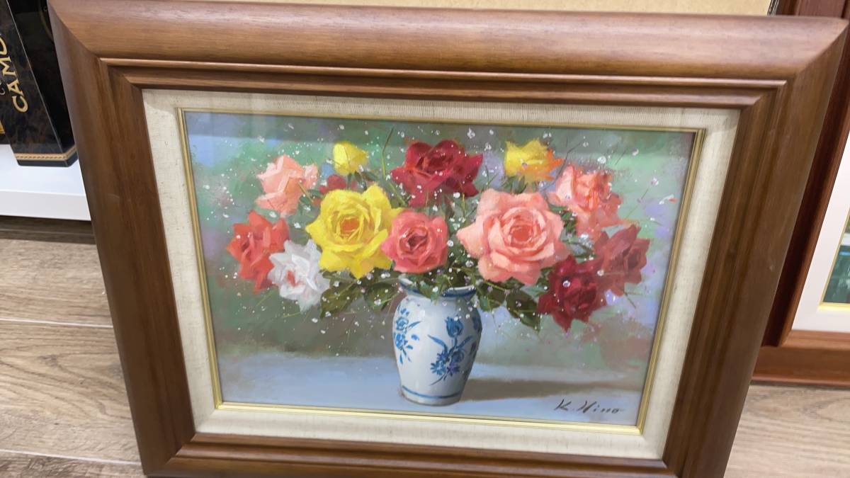 公式通販 油絵 日野皖 絵画 F4号 「薔薇」油絵 ばら 送料無料 バラ 