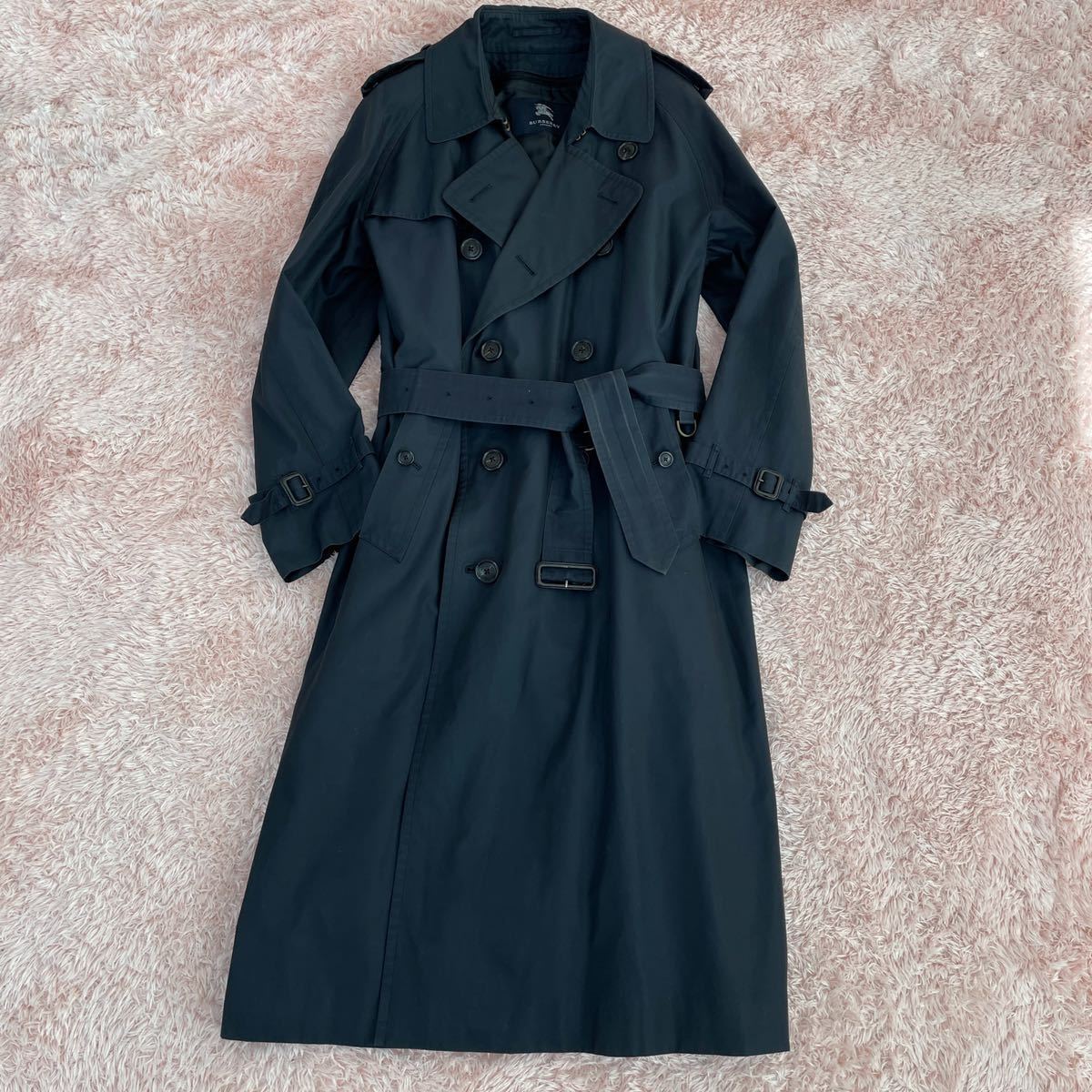 最高峰!! バーバリーロンドン トレンチコート 希少180サイズ XL以上 ロング丈 ノバチェック柄 BURBERRY カシミヤライナー ダークネイビー トレンチコート BURBERRY バーバリー 定価18万○美品BURBERRY LONDON○最高級ステンカラーコートノバ トレンチ