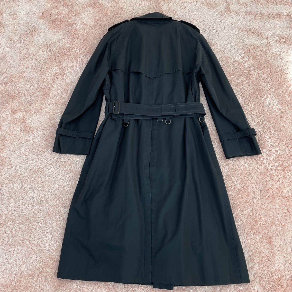 最高峰!! バーバリーロンドン トレンチコート 希少180サイズ XL以上 ロング丈 ノバチェック柄 BURBERRY カシミヤライナー ダークネイビー トレンチコート BURBERRY バーバリー 定価18万○美品BURBERRY LONDON○最高級ステンカラーコートノバ トレンチ