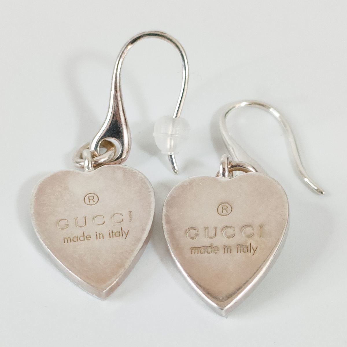 良品 GUCCI グッチ 925SV ハートチャーム フックピアス シルバー J0103 