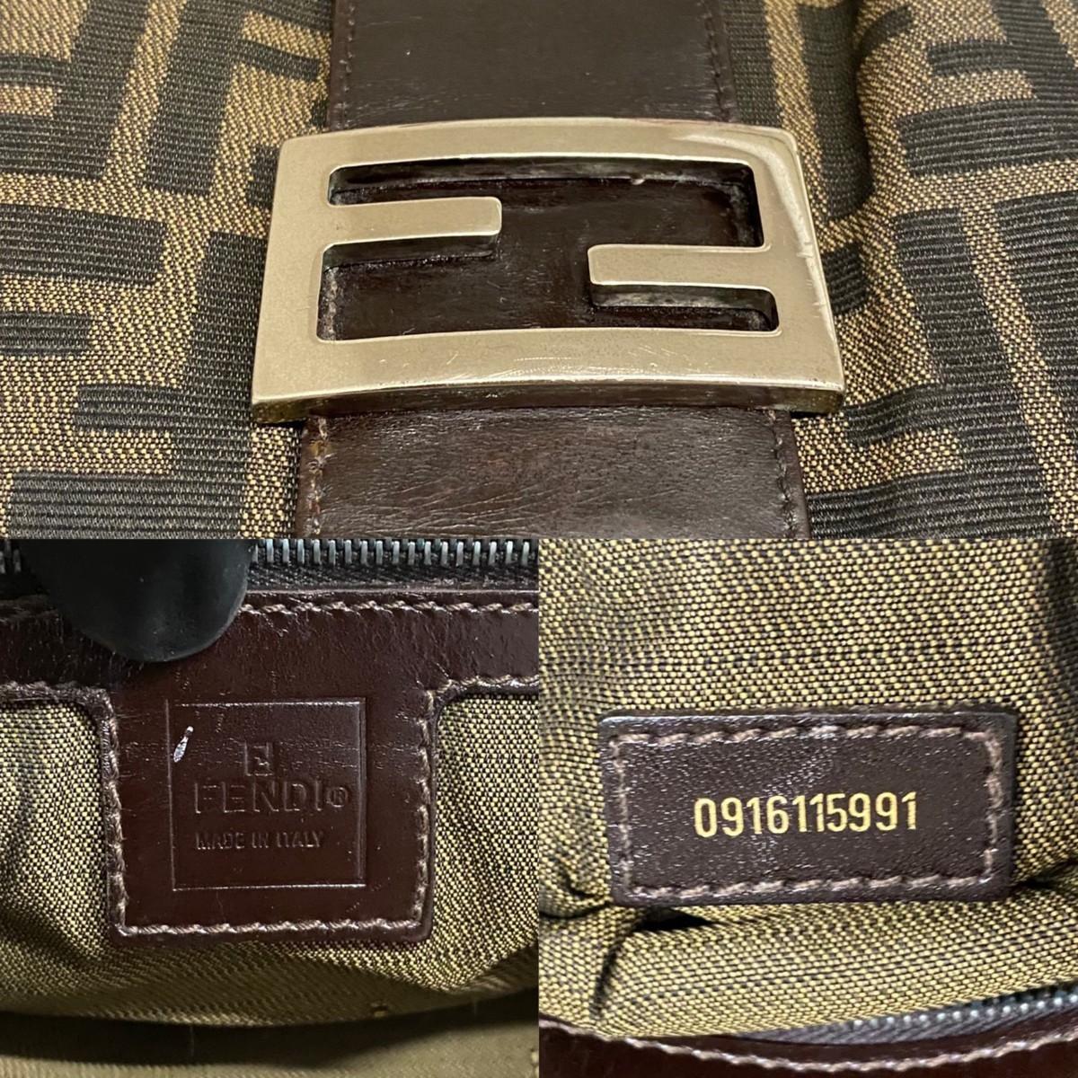 1円 美品 FENDI フェンディ ズッカ FF柄 マンマバケット ロゴ 金具 