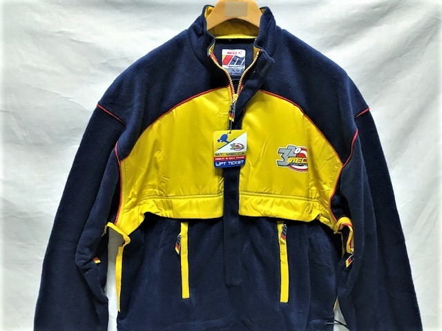 【MECCA USA/メッカ】ロゴ フリース ジップアップ プルオーバー ジャケット NAVY Size:L 新品 デッドストック/希少/大き目/アウトドア/防寒 ハーフジップ フリース メンズ OFF-WHITE 美品 刺繍ロゴ
