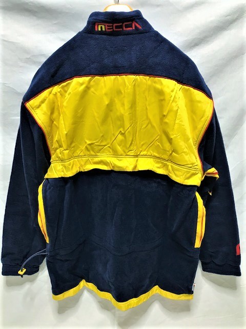 【MECCA USA/メッカ】ロゴ フリース ジップアップ プルオーバー ジャケット NAVY Size:L 新品 デッドストック/希少/大き目/アウトドア/防寒 ハーフジップ フリース メンズ OFF-WHITE 美品 刺繍ロゴ