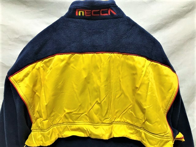 【MECCA USA/メッカ】ロゴ フリース ジップアップ プルオーバー ジャケット NAVY Size:L 新品 デッドストック/希少/大き目/アウトドア/防寒 ハーフジップ フリース メンズ OFF-WHITE 美品 刺繍ロゴ